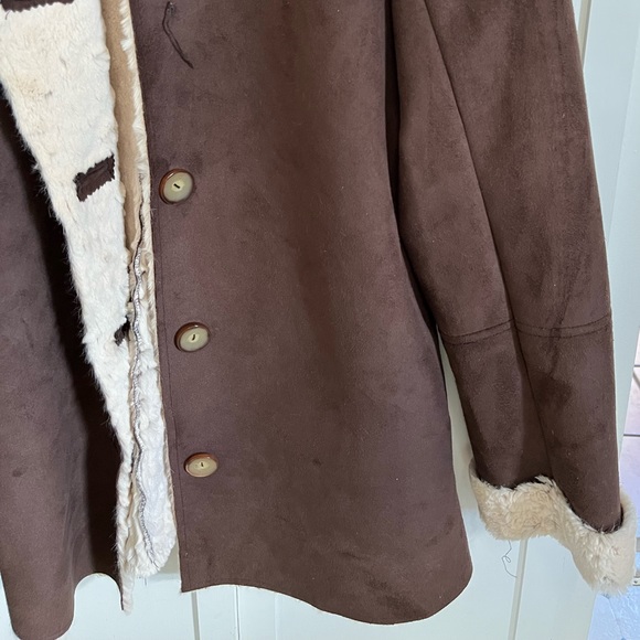 Brown & Cream Suede-like Jacket with Faux Fur Lining - Picture 3 of 6